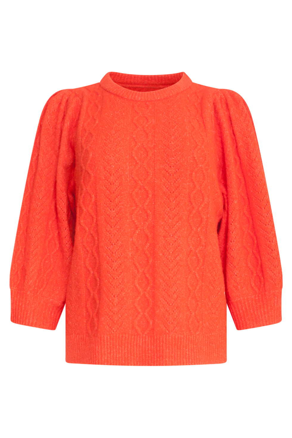 23612 Gestructureerde Gebreide Top Met Pofmouwenfel | Orange