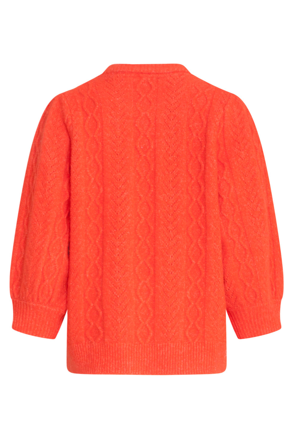 23612 Gestructureerde Gebreide Top Met Pofmouwenfel | Orange