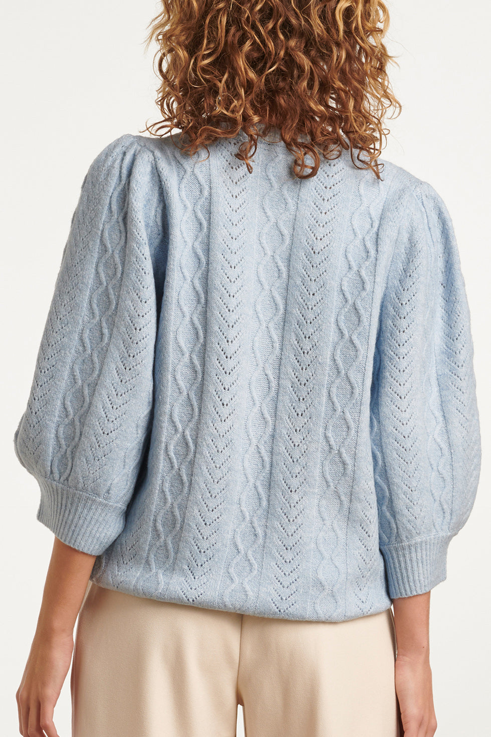 23612 Gestructureerde Gebreide Top Met PofmouwenLicht | Light Blue