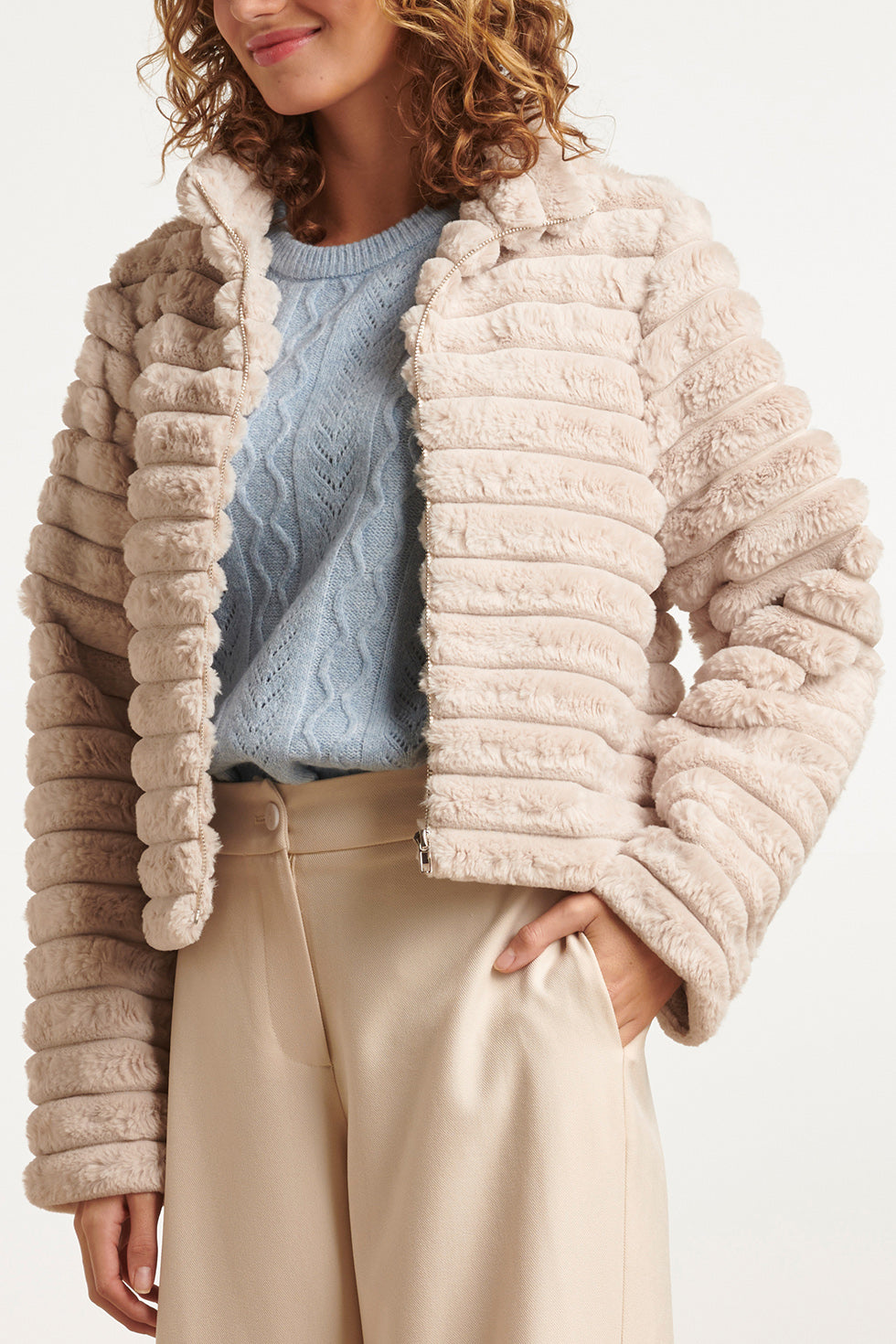 23620 Vest Rib Gebreid Beige Lois | Sand
