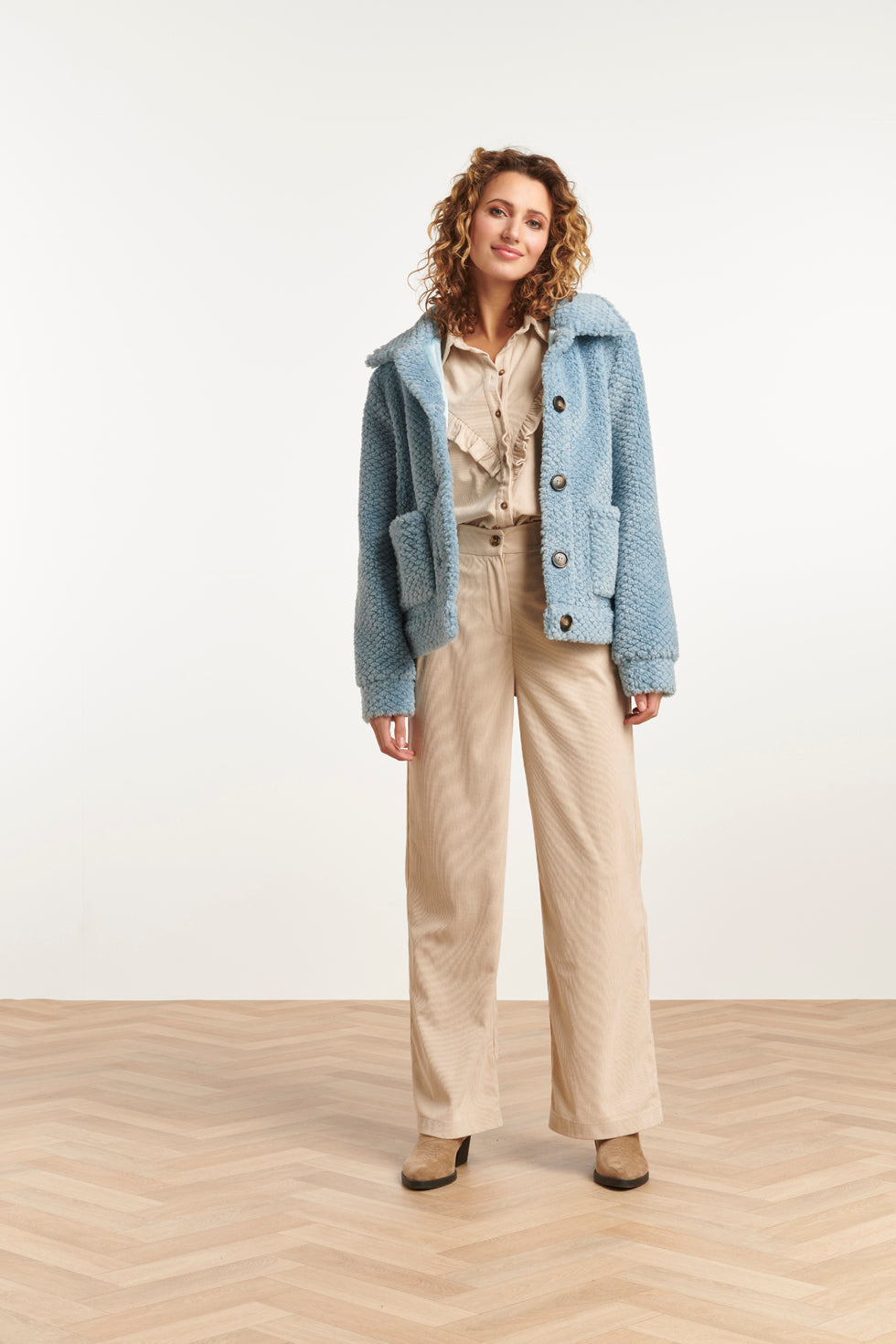 23622 Kort Licht Teddy Damesjas | Light Blue