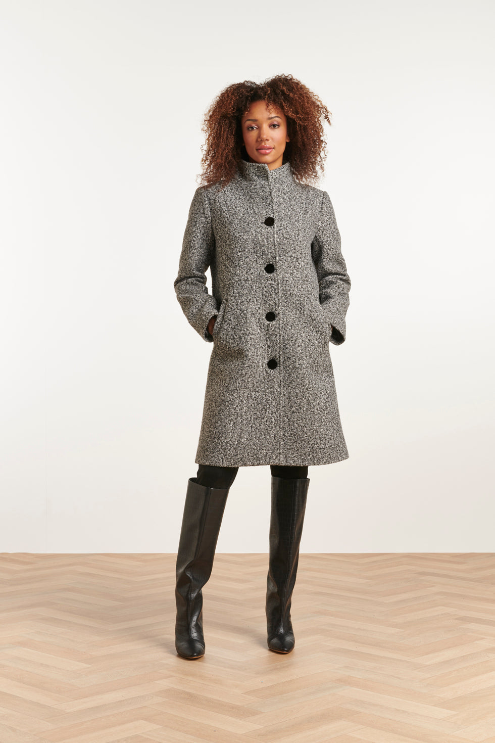 23624 Melange Teddy Damesjas | Black White