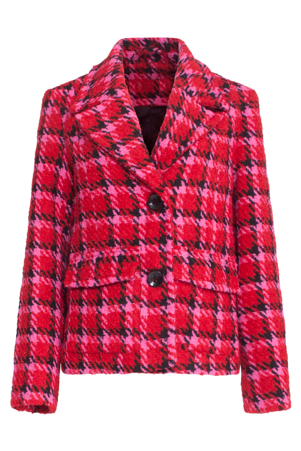 23626 Kort Damesjas Met Pied-De-Poule Print | Red - Muticolour