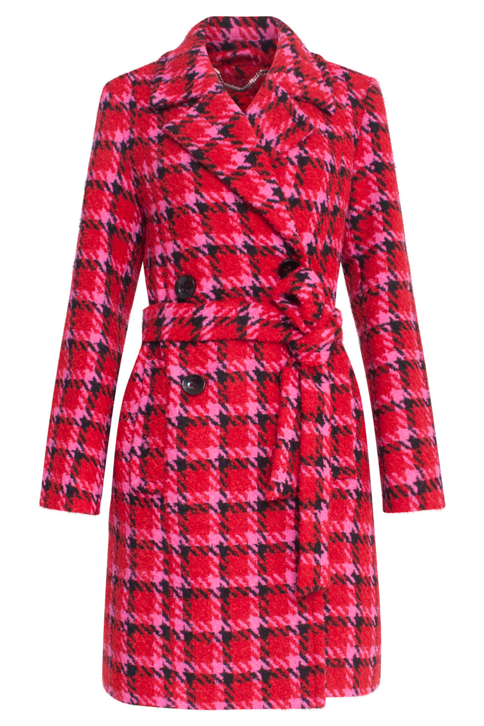 23627 Damesjas Met Pied-De-Poule Print | Red - Muticolour