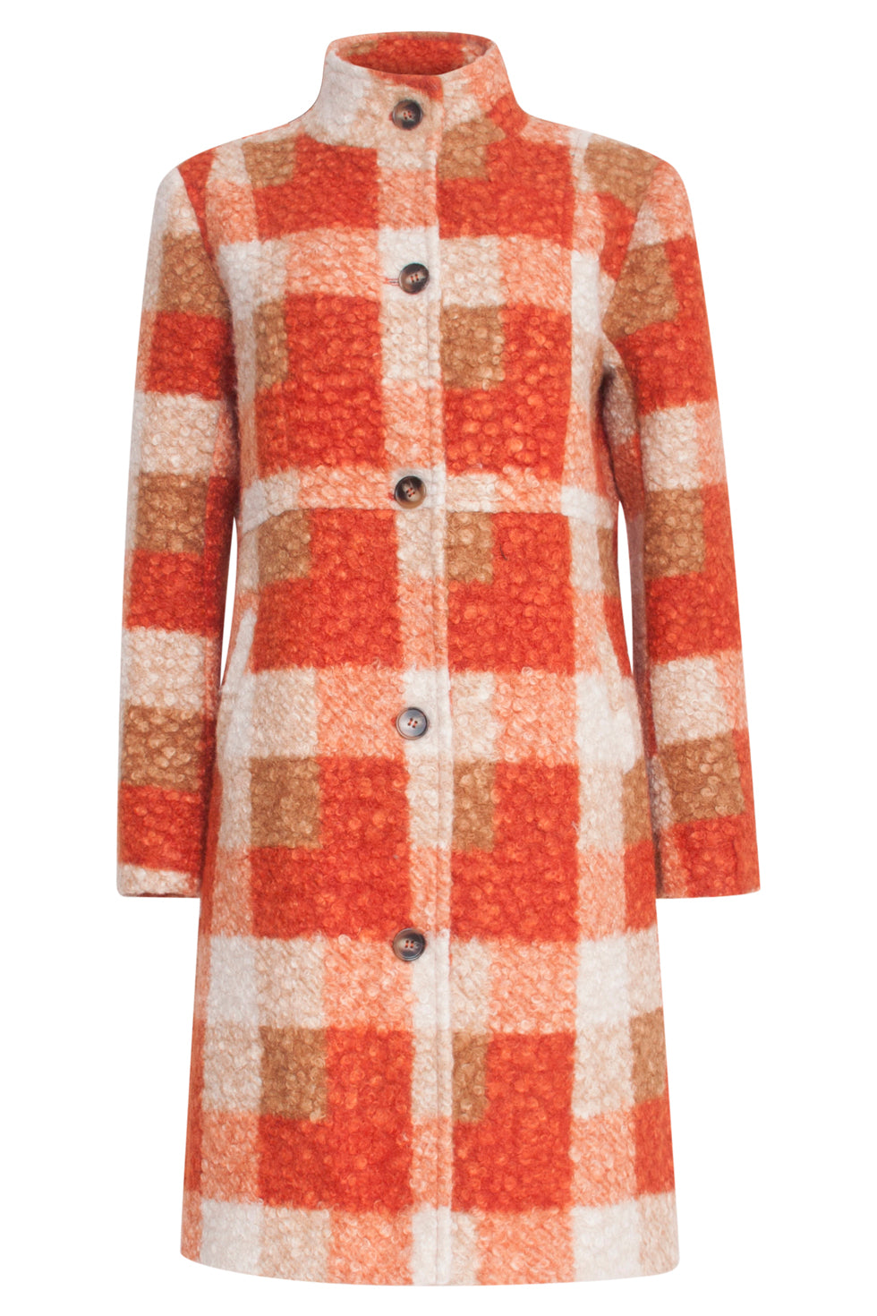 23630 Damesjas Met Ruit Print | Sand - Orange