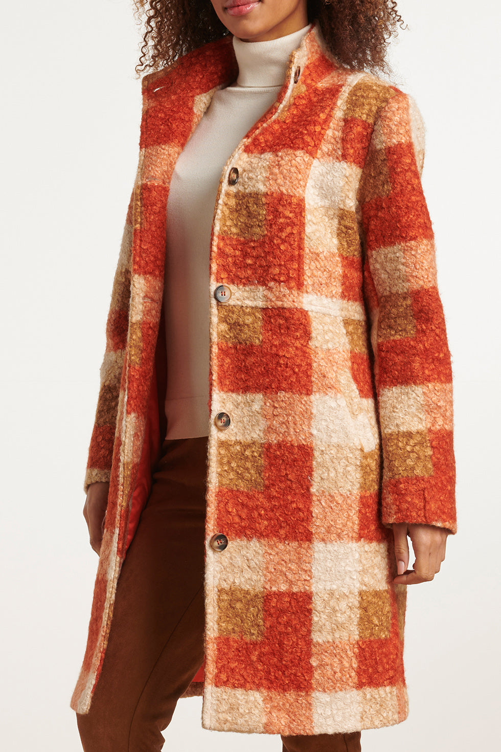 23630 Damesjas Met Ruit Print | Sand - Orange