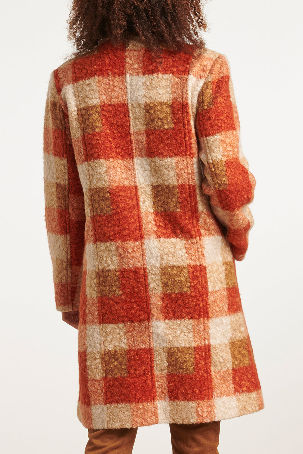 23630 Damesjas Met Ruit Print | Sand - Orange