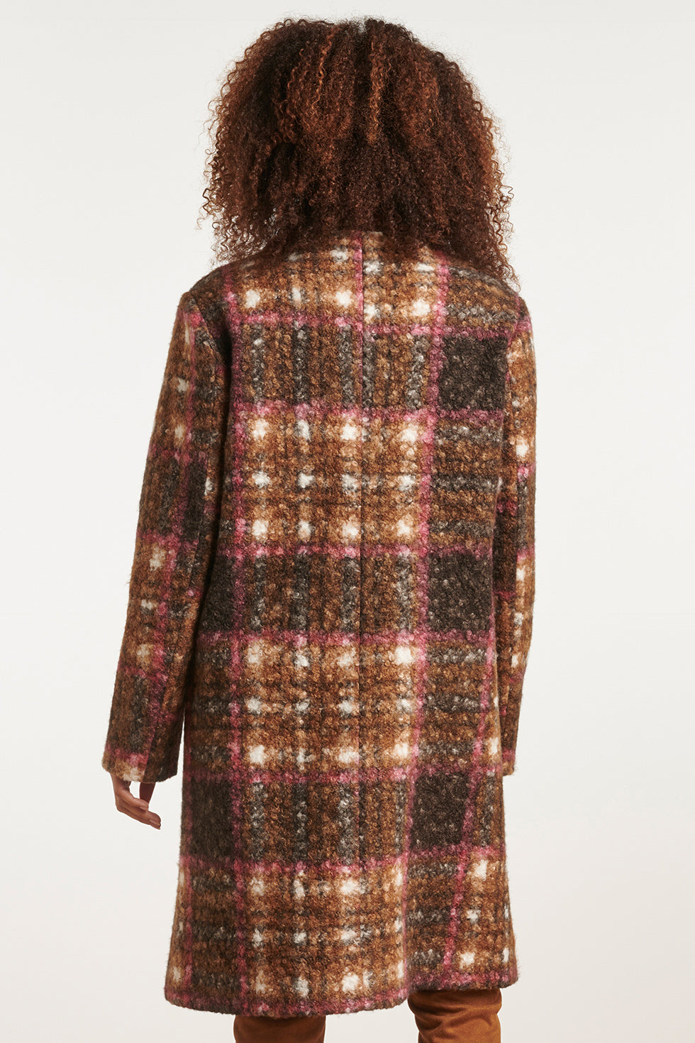 23636 Damesjas Met eVleugje Checkered Print | Brown - Muticolour