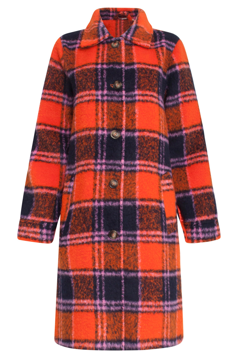 23639 Dames Jas Met Multi Geruit Print | Orange - Muticolour