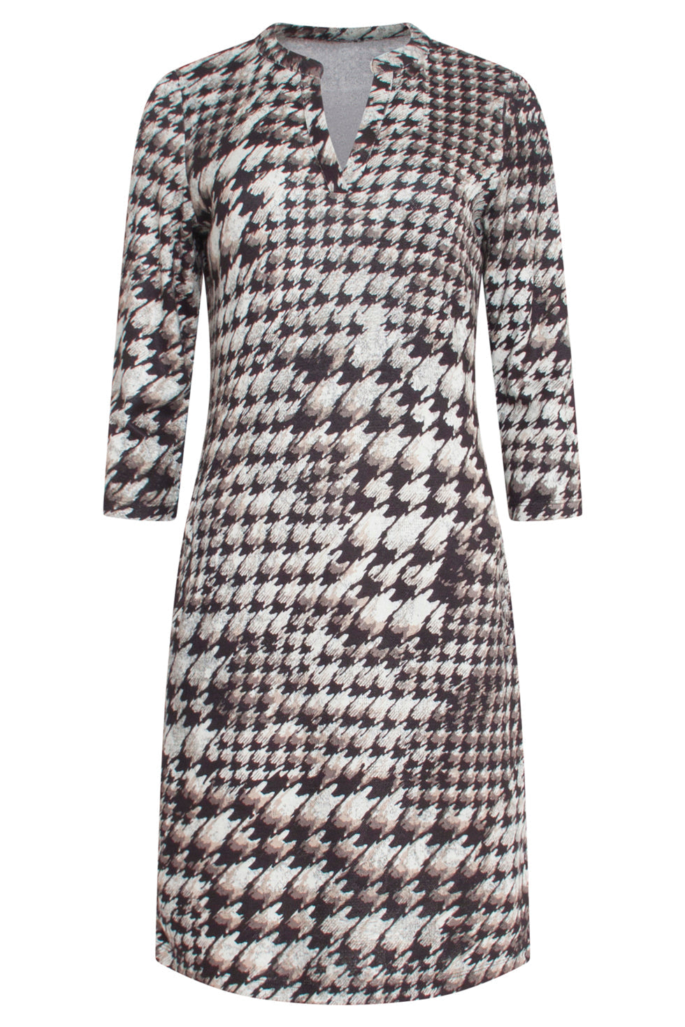 23646 Dames Stretch Jurk Met Pied-De-Poule Print | Black White