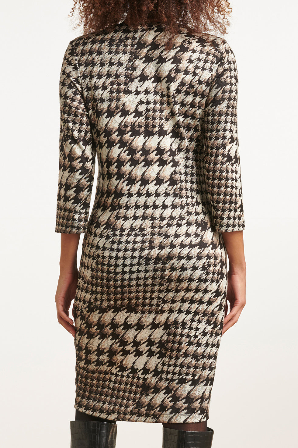 23646 Dames Stretch Jurk Met Pied-De-Poule Print | Black White