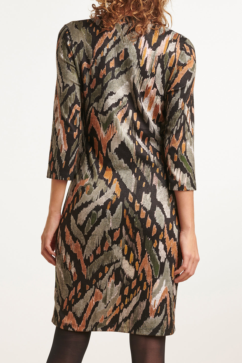 23647 Dames Stretch Jurk Met Abstract Dieren Print | Black - Muticolour
