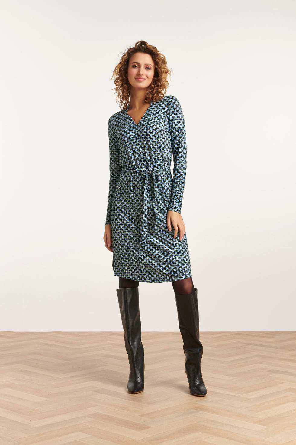 23649 Dames Jurk Met Geometrisch Retro Print | Black - Blue
