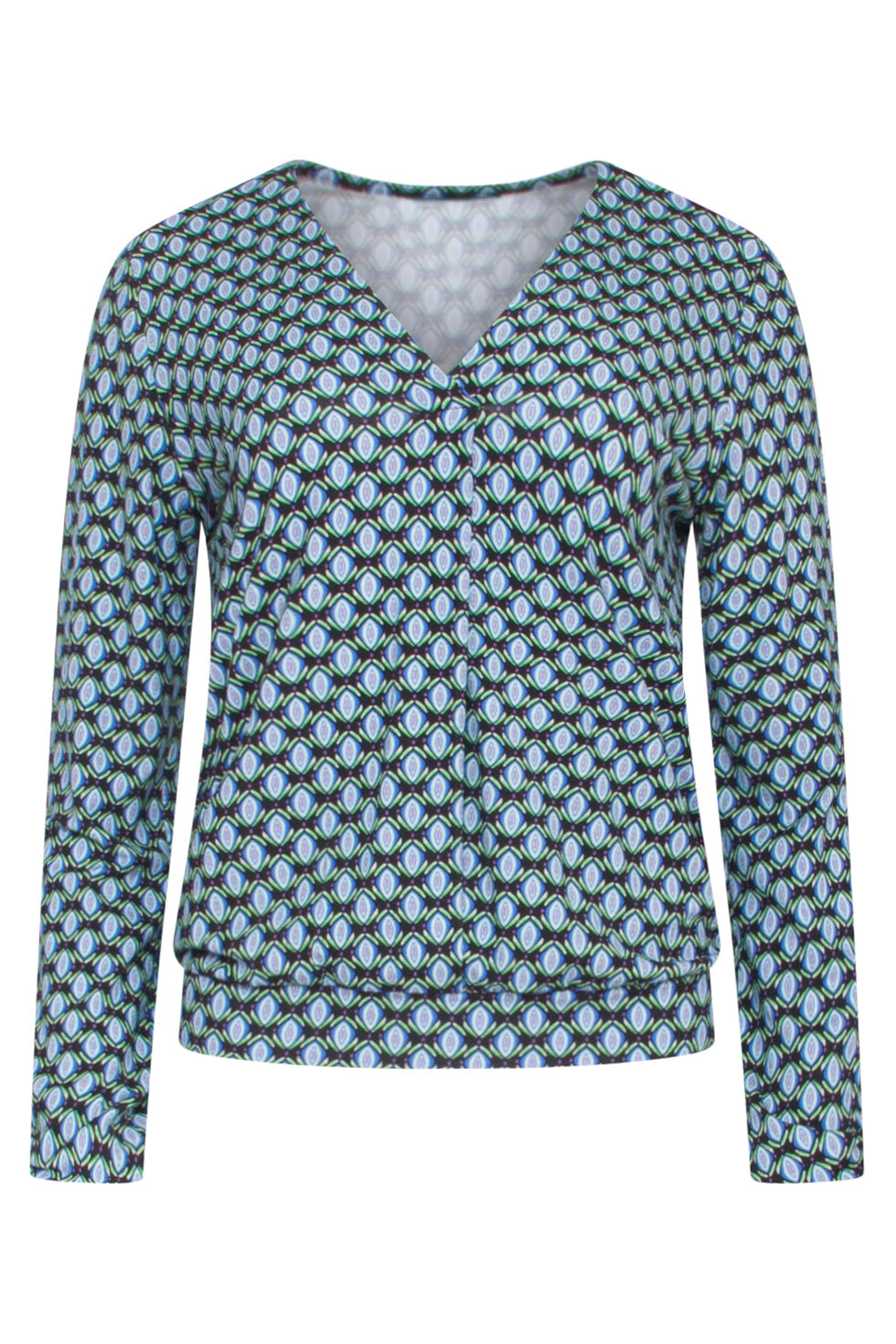 23650 Dames Top Met Geometrisch Retro Print | Black - Blue