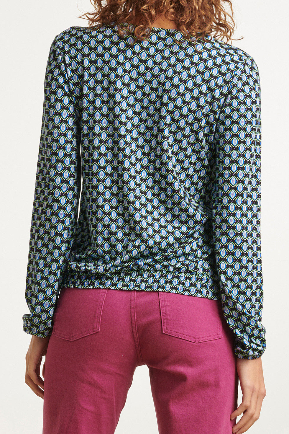 23650 Dames Top Met Geometrisch Retro Print | Black - Blue