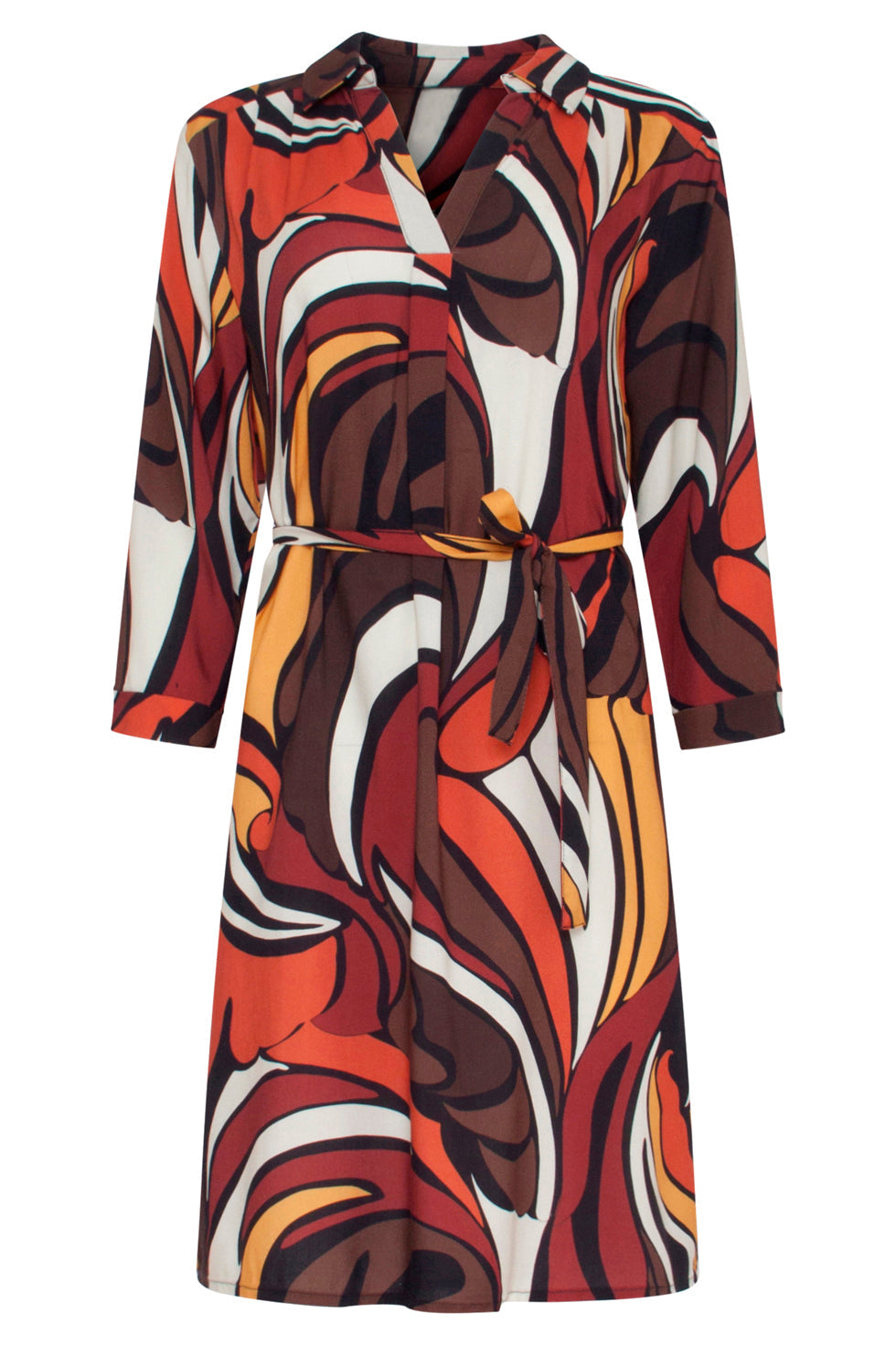 23651 Dames Jurk Met Grafisch Print | Brown - Muticolour