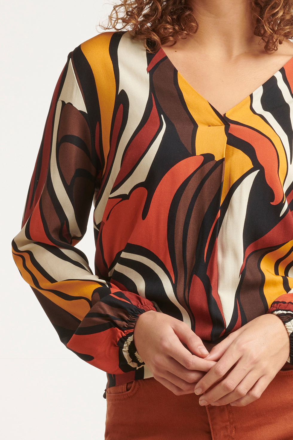23652 Dames Top Met Grafisch Print | Brown - Muticolour