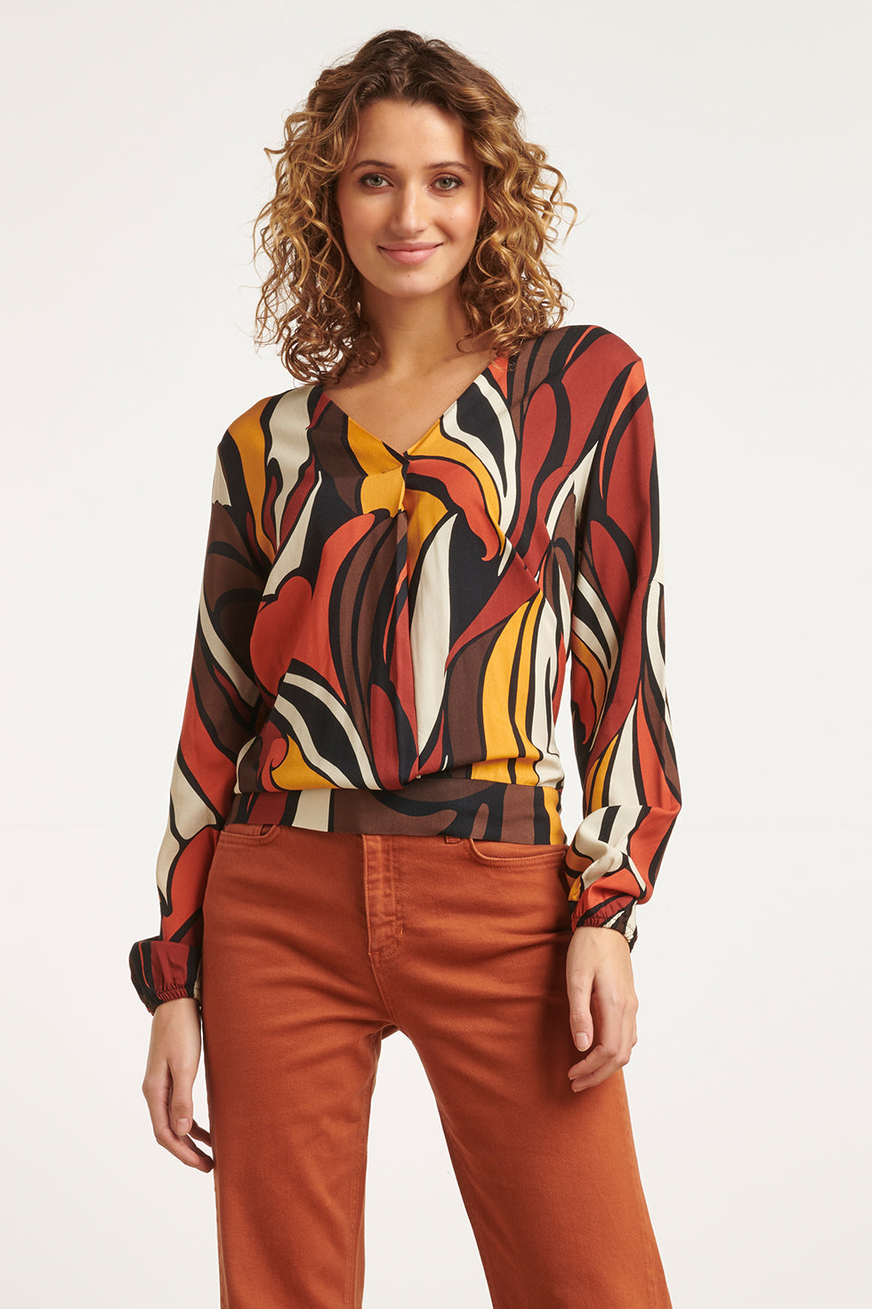 23652 Dames Top Met Grafisch Print | Brown - Muticolour