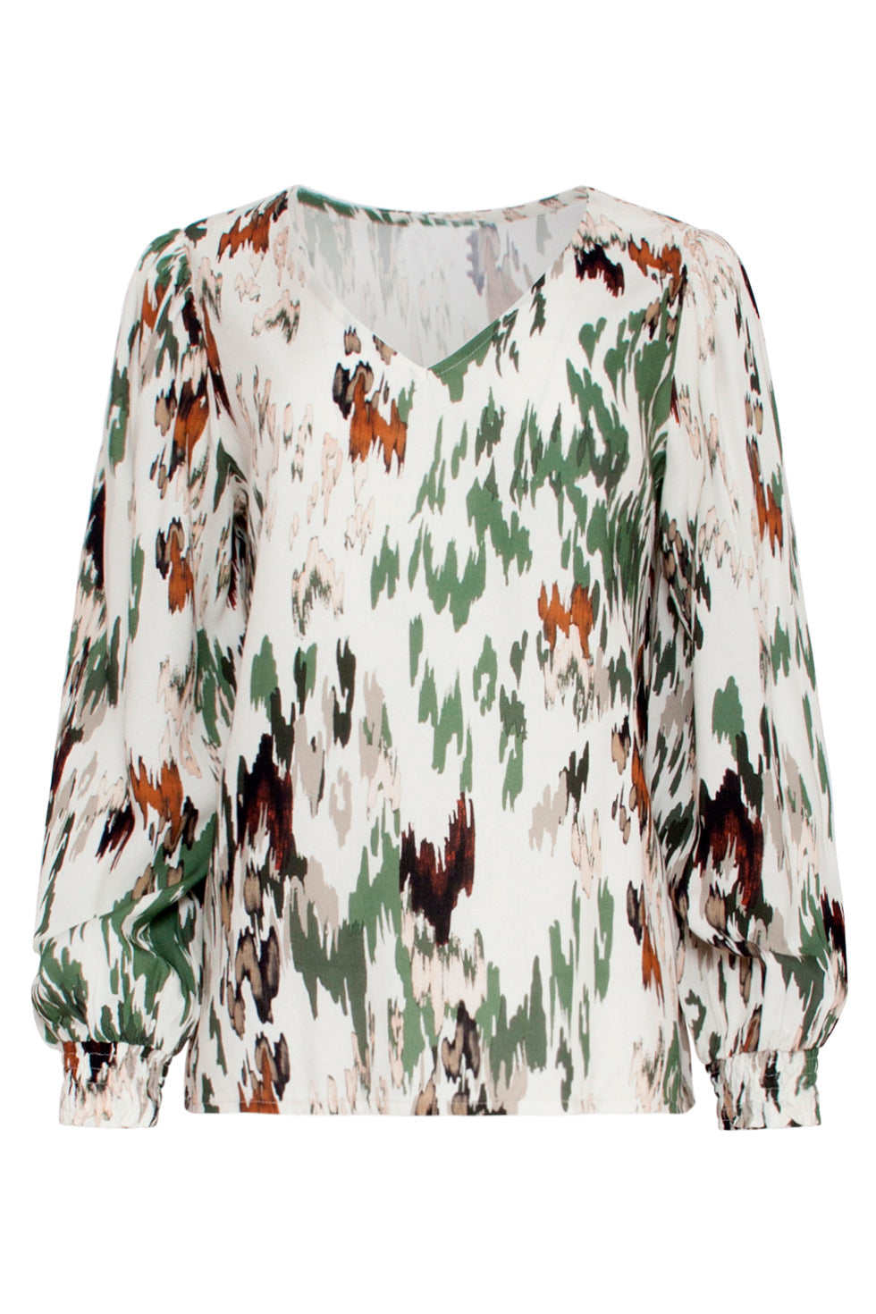23657 Dames Top Met Abstract Dieren Print | Off White - Army