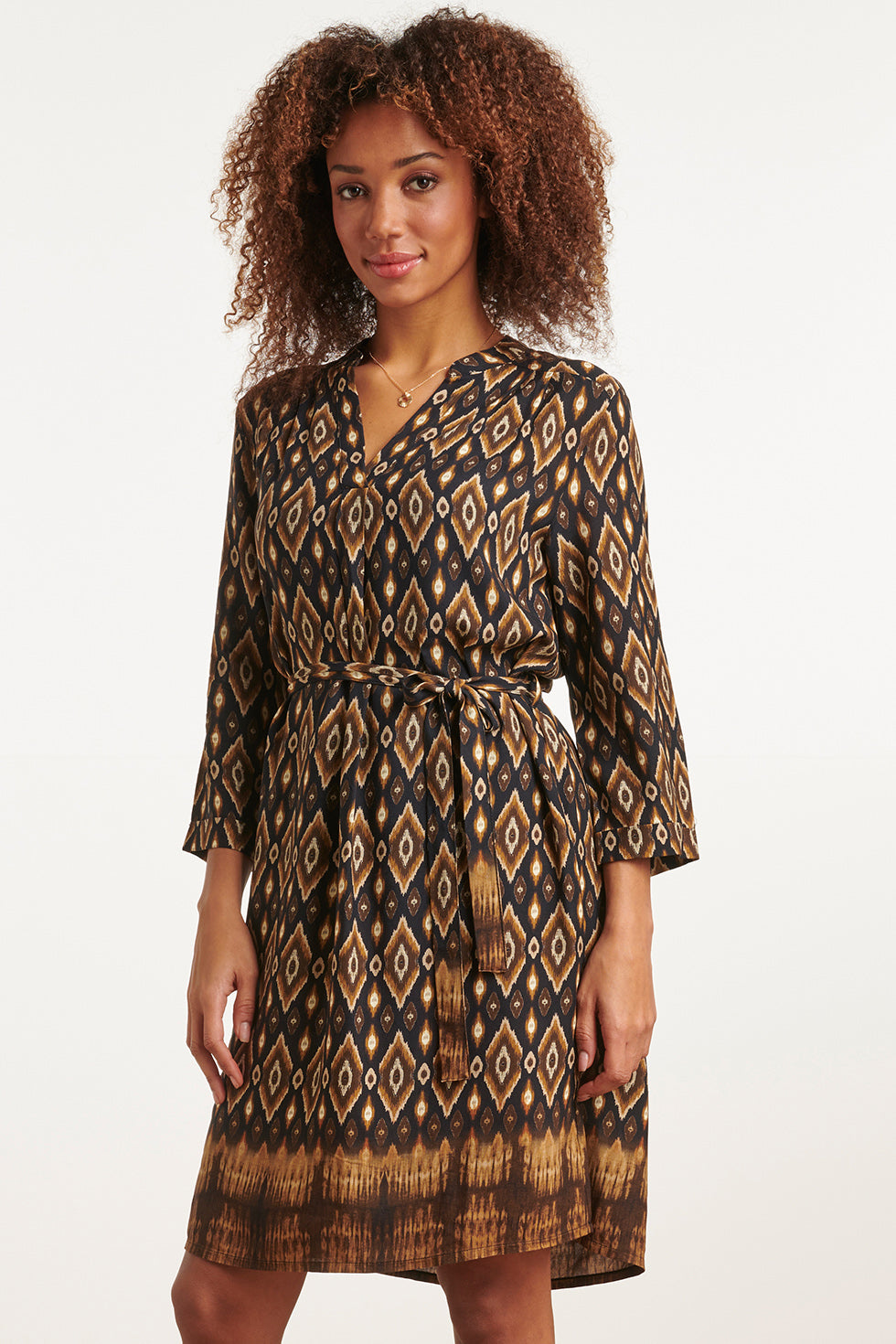 23658 Dames Jurk Met Tribal Printe | Black - Brown
