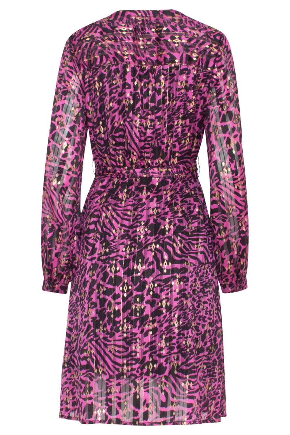 23665 Dames Chiffon Jurk Met Fuchsia Abstract Dieren Print | Pink-Black