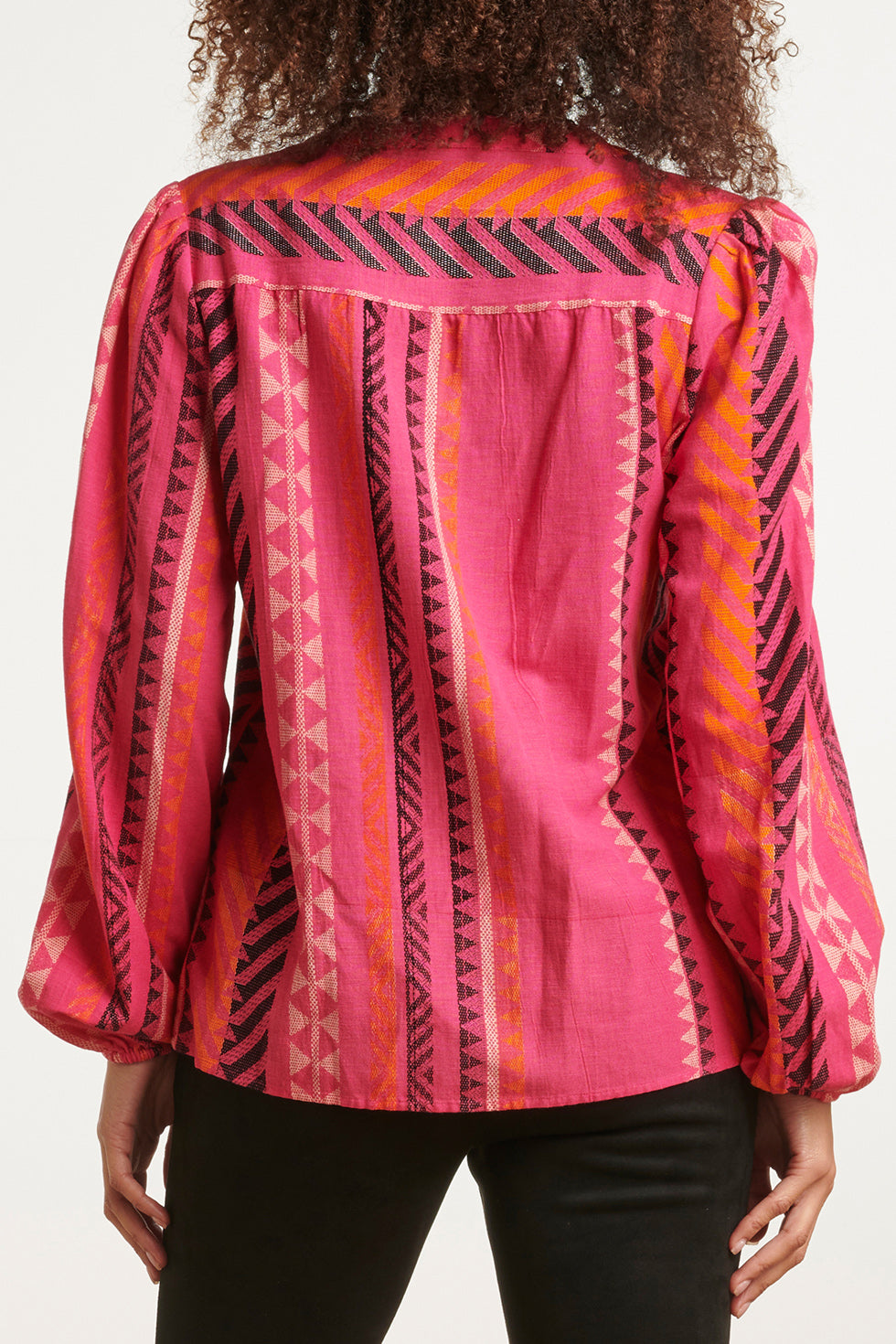 23667 Dames Fuchsia Top Met Aztec Allover Print | Fuchsia - Orange