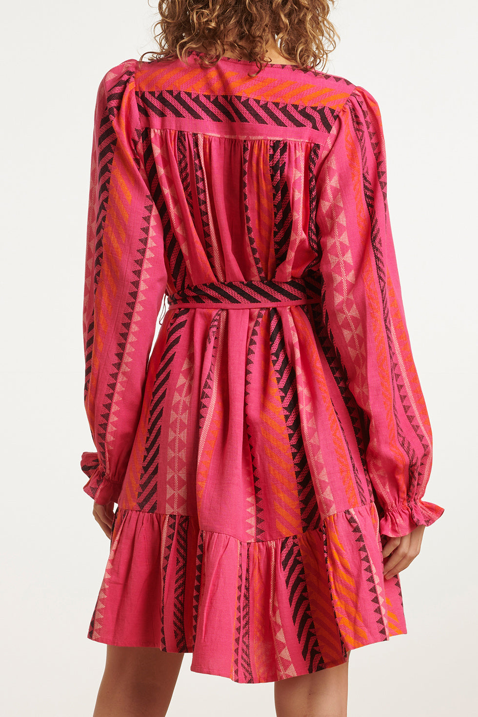 23668 Dames Fuchsia Jurk Met Aztec Allover Print | Fuchsia-Orange