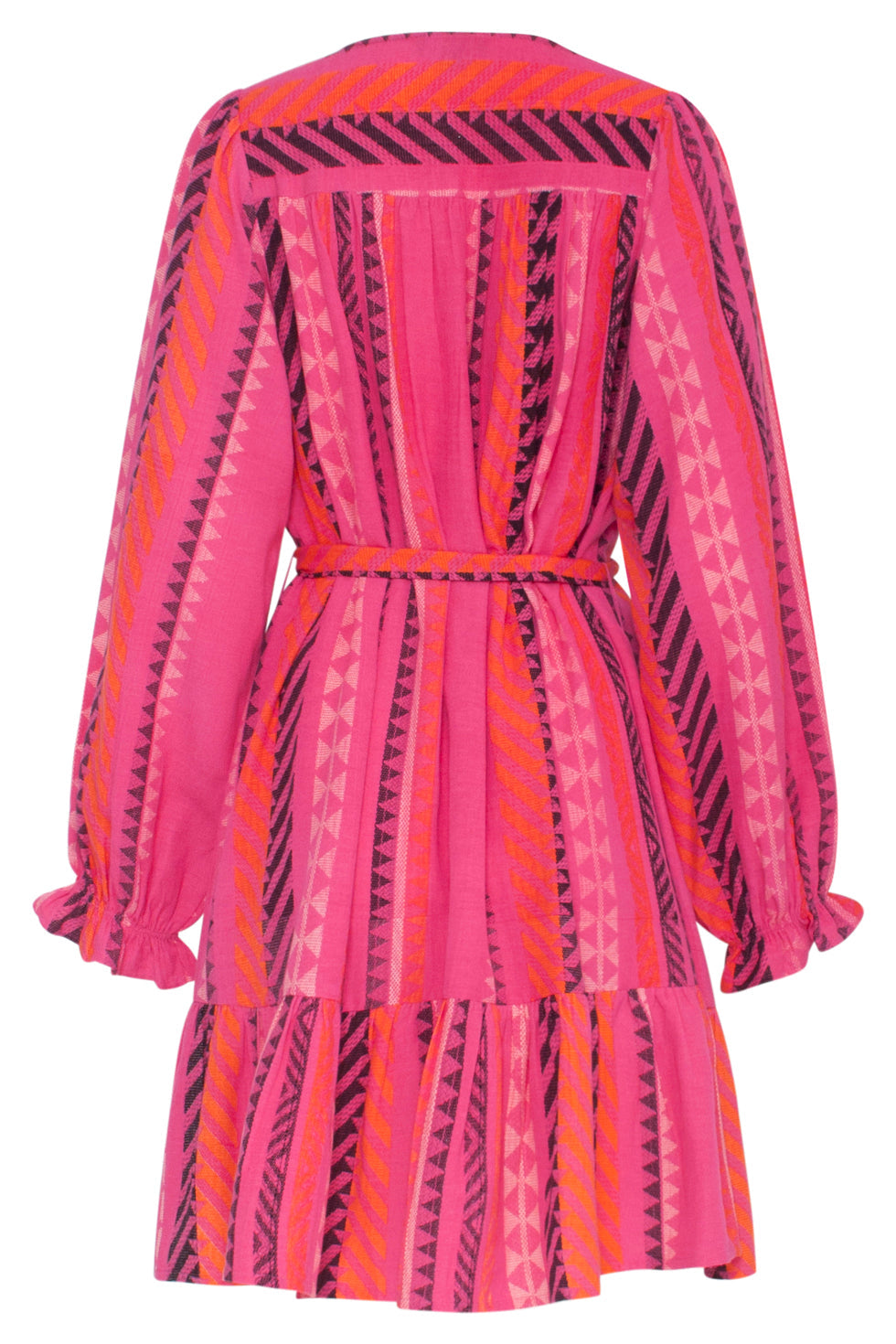23668 Dames Fuchsia Jurk Met Aztec Allover Print | Fuchsia-Orange
