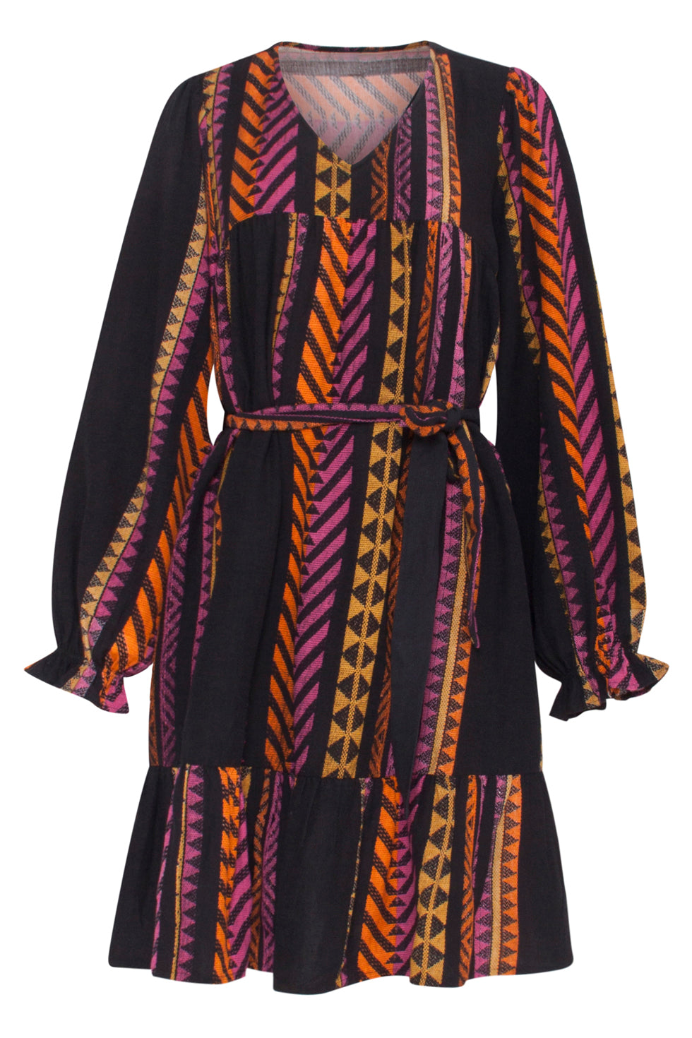 23668 Dames Jurk Met Aztec Print | Black - Fuchsia