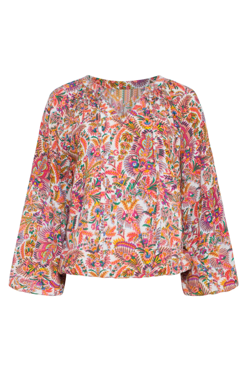 23669 Dames Top Met Multi Bloemen Botanische Print | Muticolour