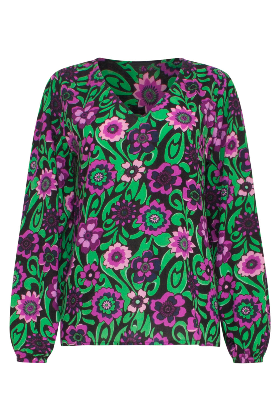 23671 Dames Top Met Bloemenprint Paarse | Black - Muticolour
