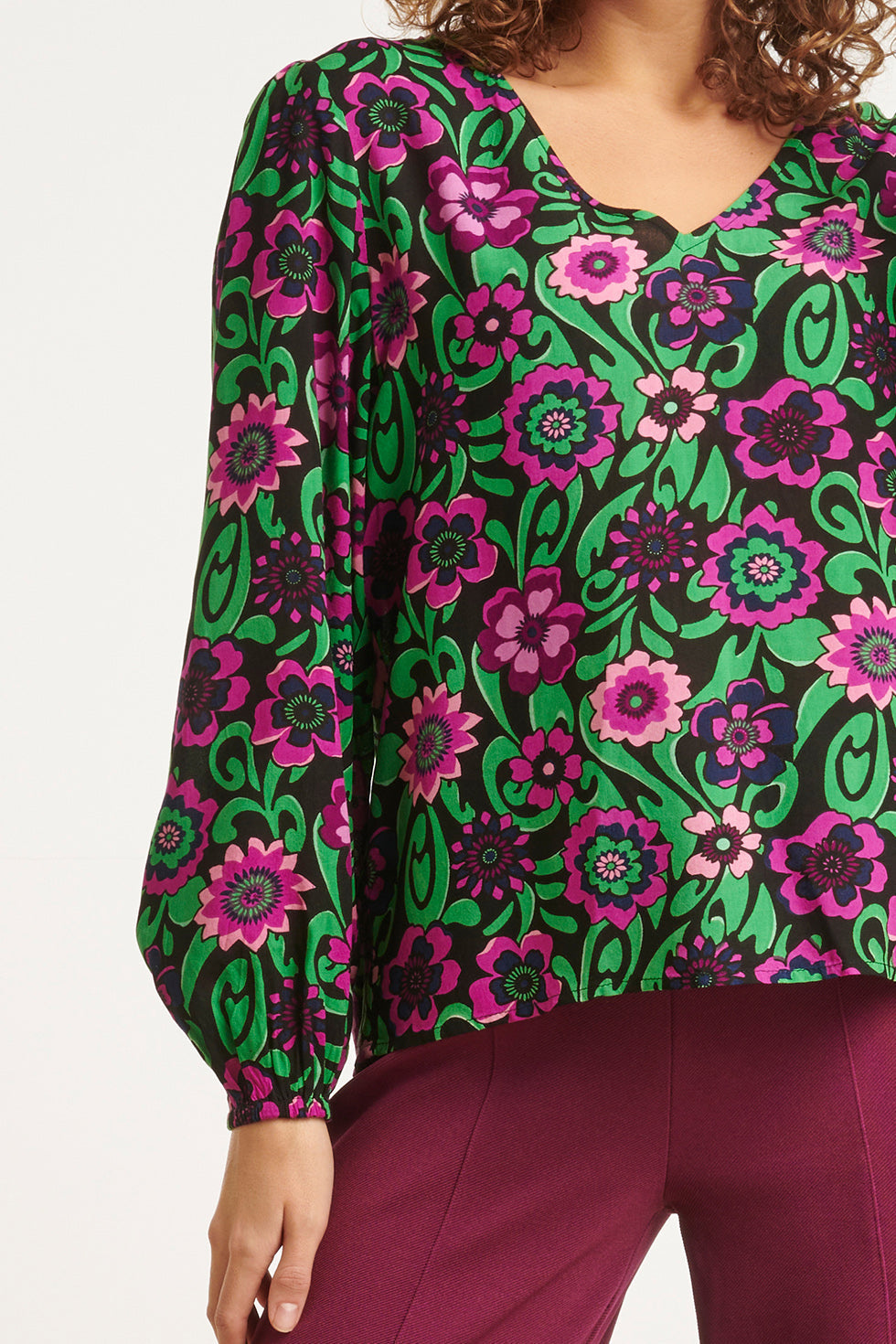 23671 Dames Top Met Bloemenprint Paarse | Black - Muticolour