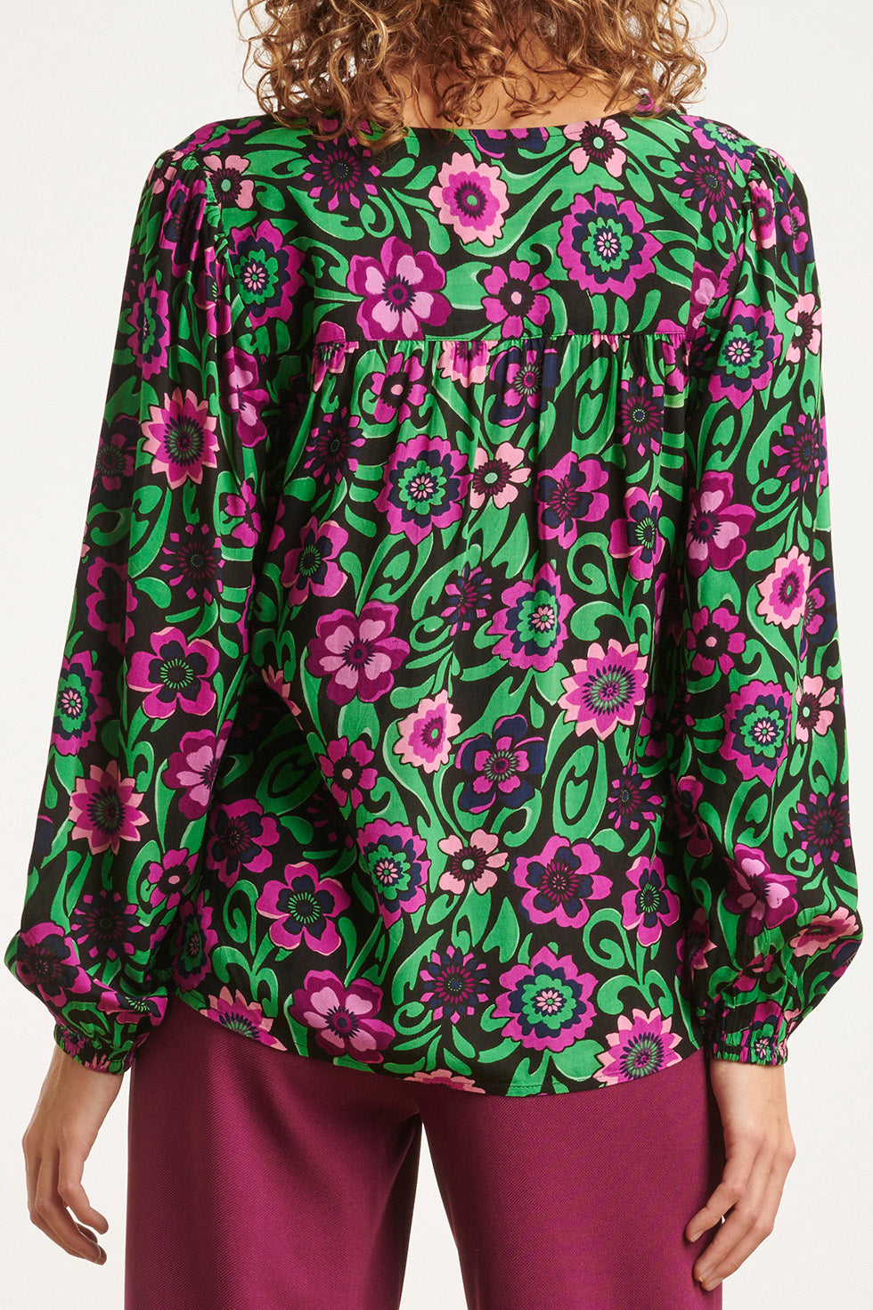 23671 Dames Top Met Bloemenprint Paarse | Black - Muticolour
