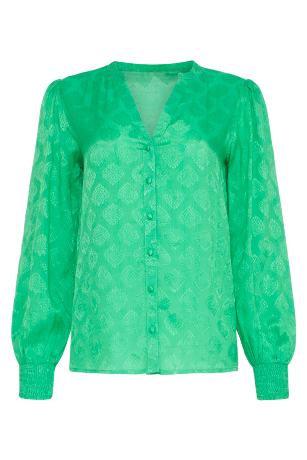 23677 Dames Satijnen Blouse Met Ornament Print | Green