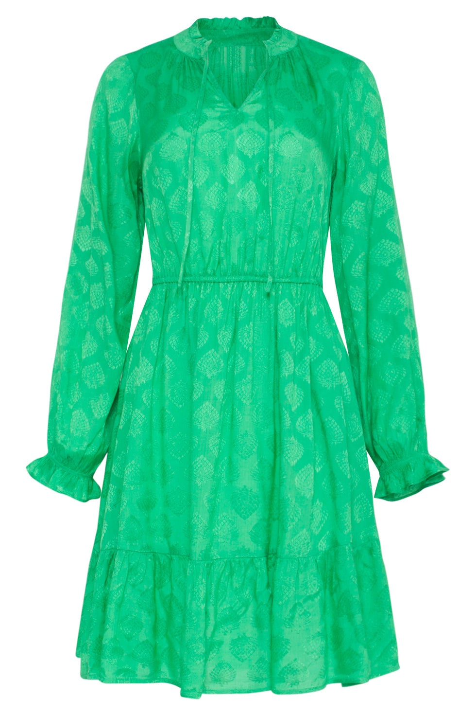 23678 Dames Satijnen Jurk Met Ornament Print | Green