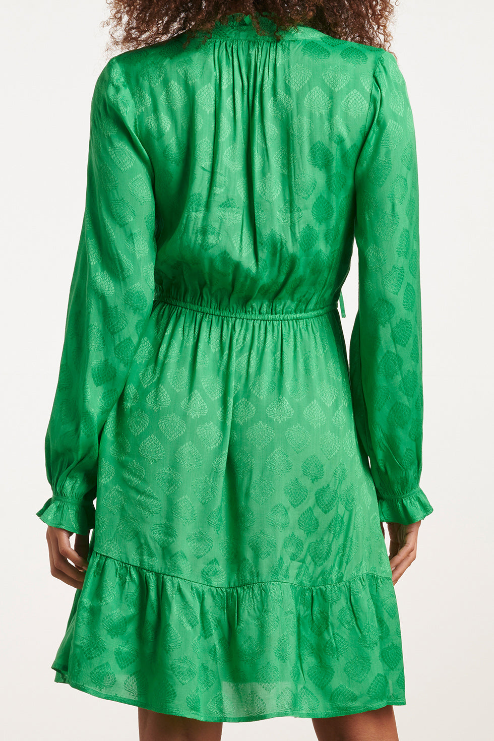 23678 Dames Satijnen Jurk Met Ornament Print | Green