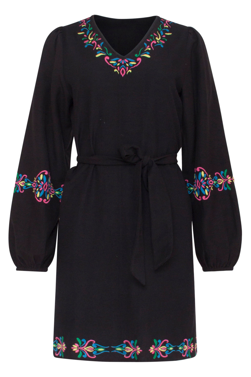 23680 Dames Jurk Met Boho Multi Borduursel | Black - Muticolour