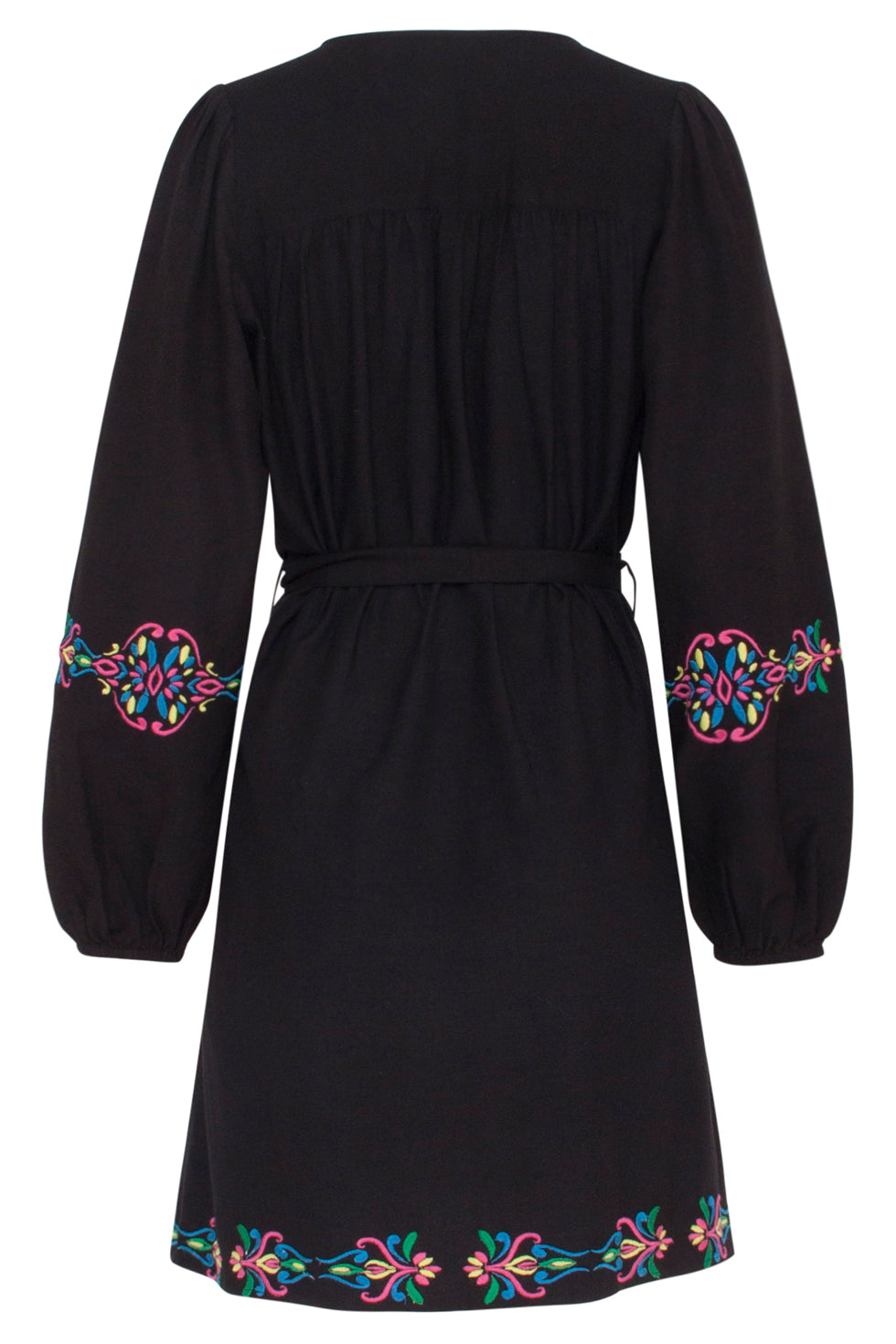 23680 Dames Jurk Met Boho Multi Borduursel | Black - Muticolour
