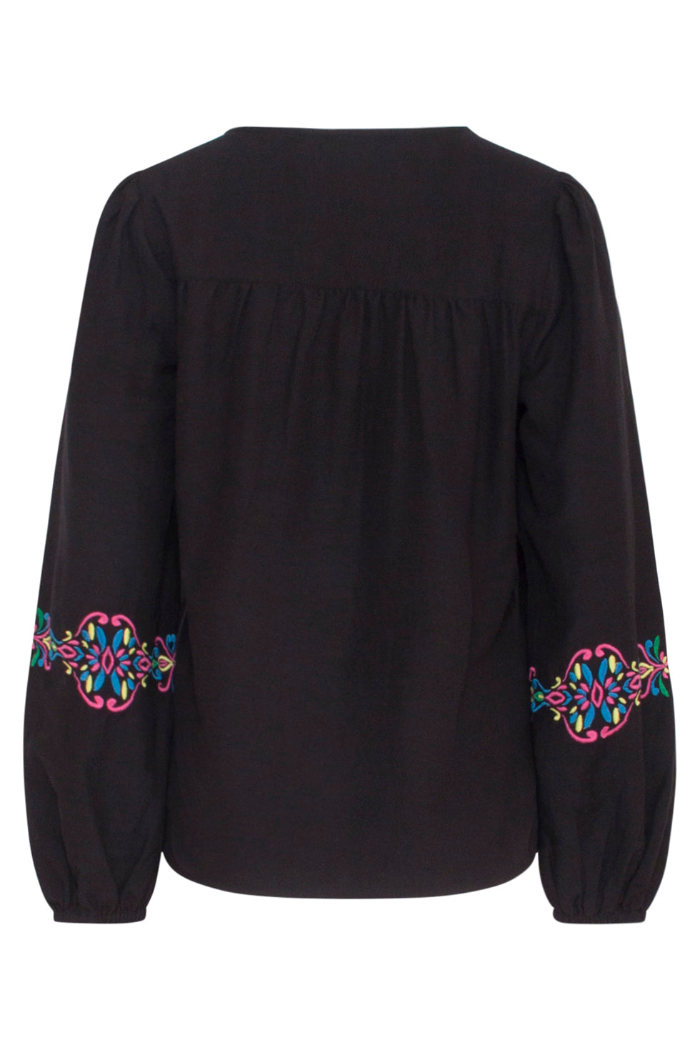23681 Dames Top Met Boho Borduursellange Pofmouwen | Blackwhite