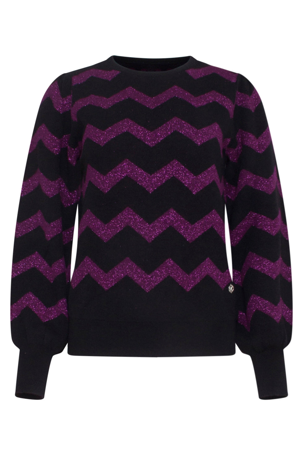 23700-999-380 Paarsee Zigzagprint Ronde Hals Top | Black - Purple