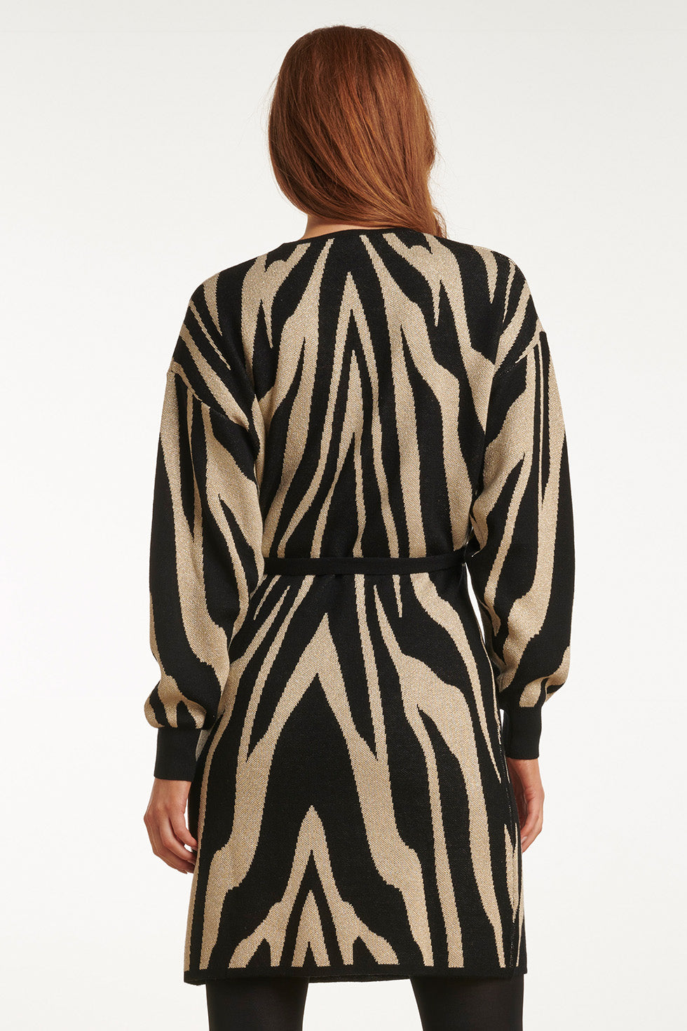 23703-999-010 Zebra Print V-Hals Jurk | Black - Off White