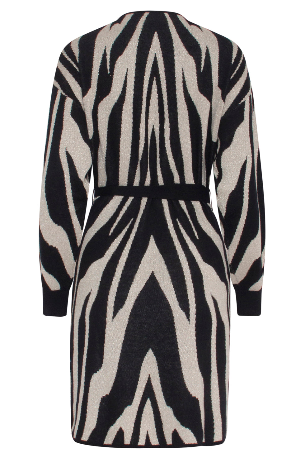 23703-999-010 Zebra Print V-Hals Jurk | Black - Off White