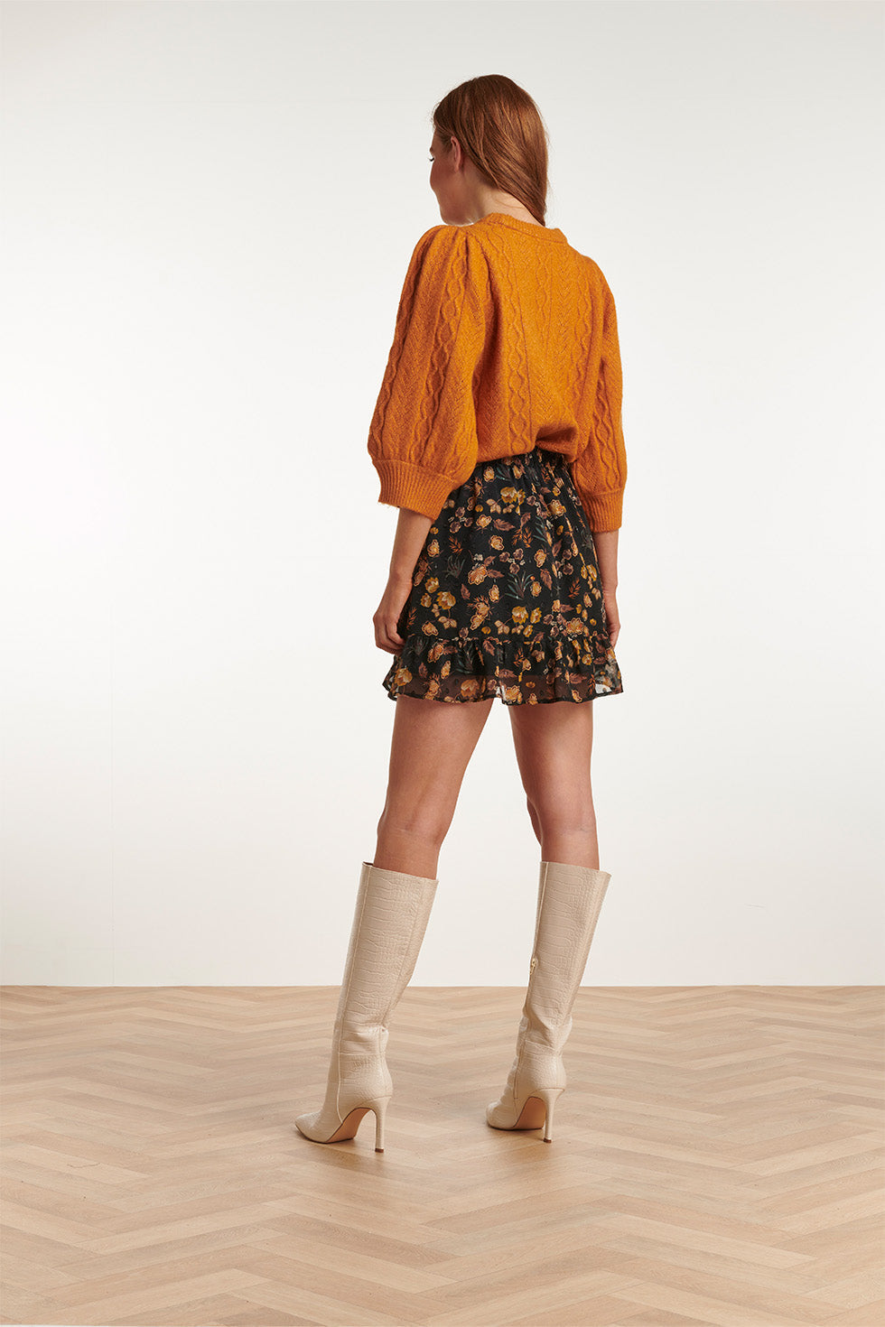 23709-999-240 Rok Met Bloemenprint-Mosterd | Black - Mustard