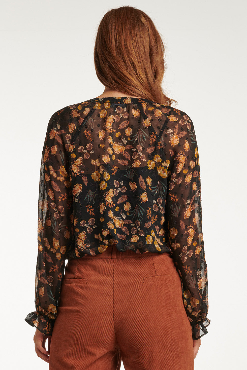 23711-999-240 V-Hals Top Met Bloemenprint-Mosterd | Black-Mustard