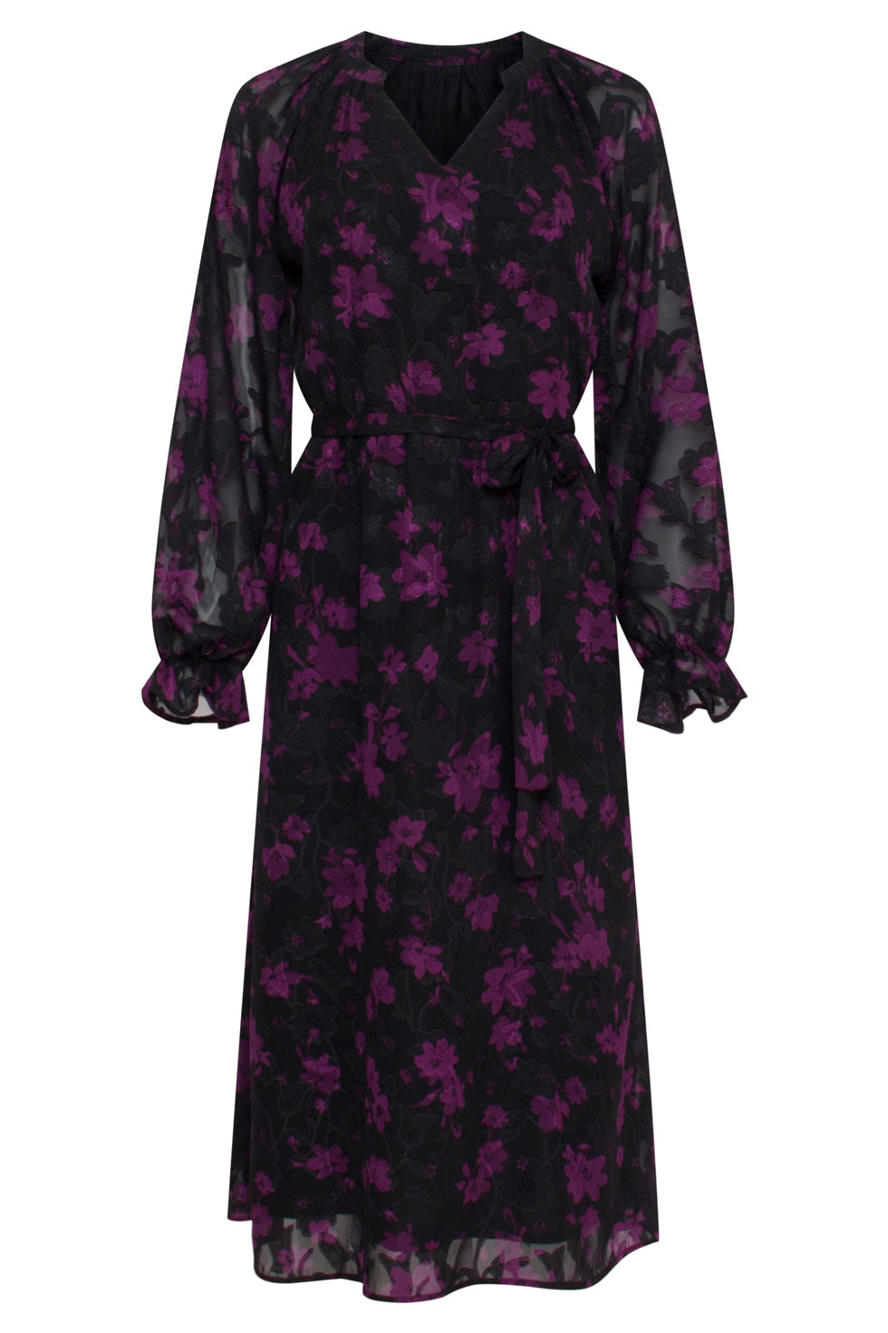 23714-999-380 V-Hals Jurk Met Bloemenprintpaars | Black-Purple