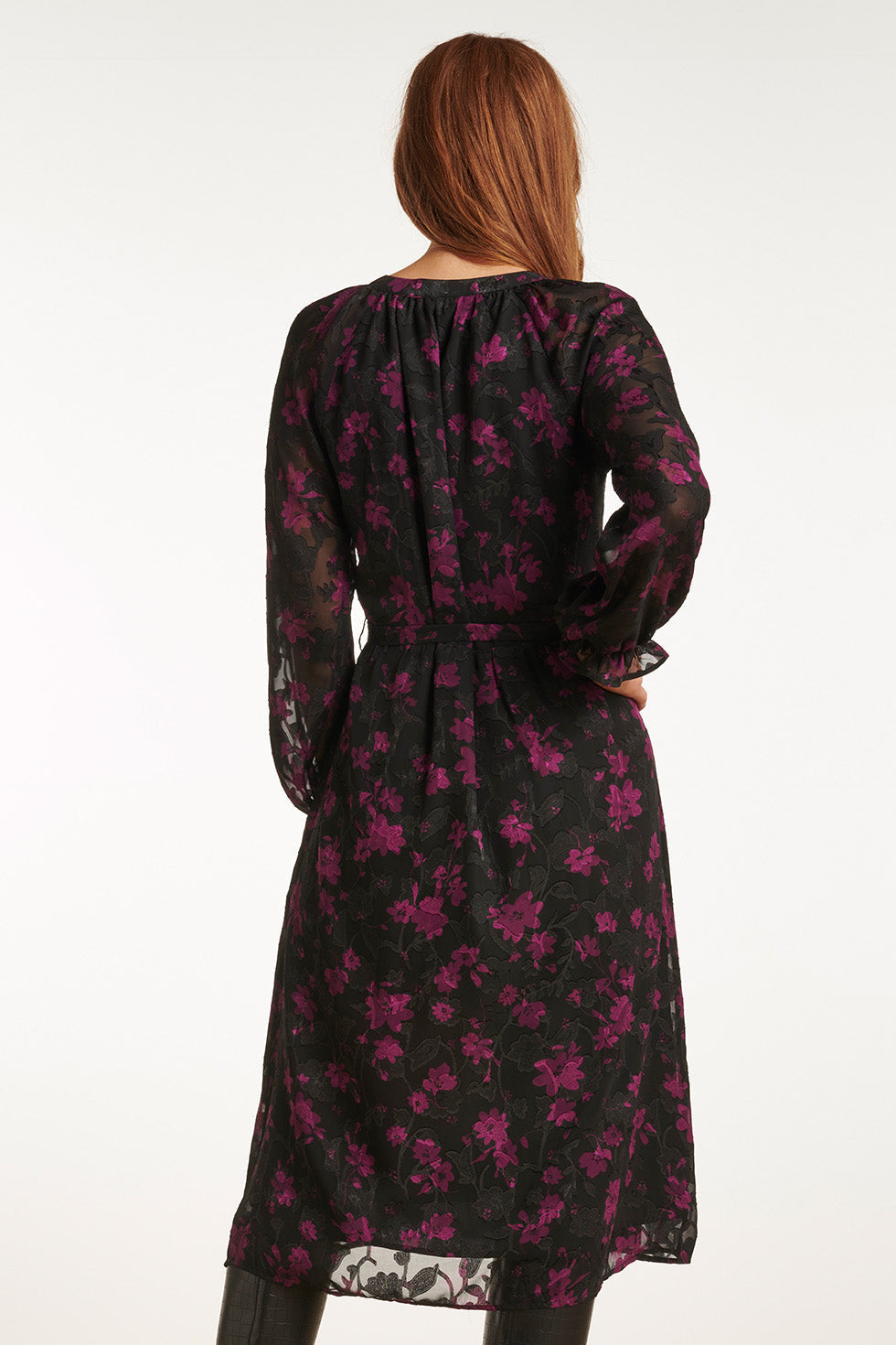 23714-999-380 V-Hals Jurk Met Bloemenprintpaars | Black-Purple