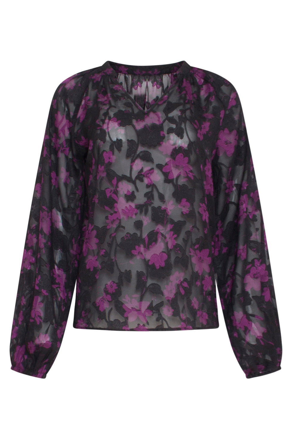 23715-999-380 V-Hals Top Met BloemenprintPaars | Black - Purple