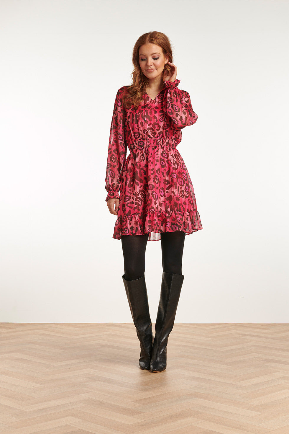 23716-445-999 V-Hals Jurk Met Dierenprintfuchsia | Pink-Black