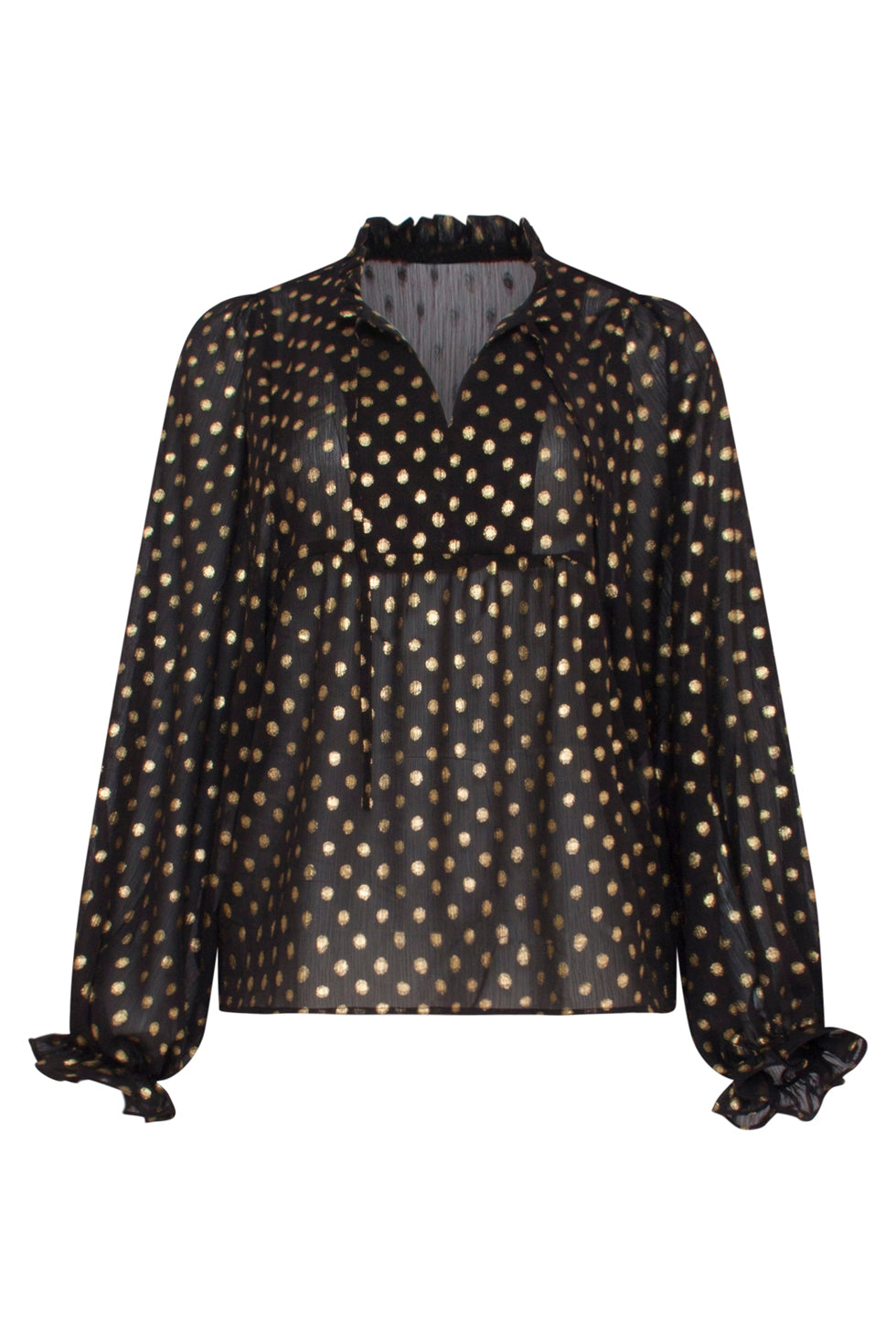 23727-999-025 V-Hals Top Met Stippenprint - 100% Polyester | Black - Gold