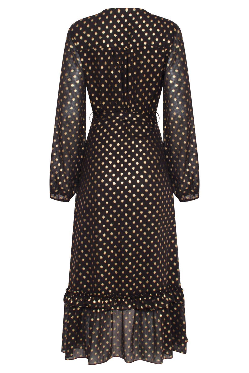 23728-999-025 V-Hals Jurk Met Stippenprint - 100% Polyester | Black-Gold